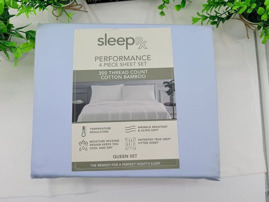 Sleep RX 300 Thread Count 4-pc Queen Sheet Set from Macys, Light Blue