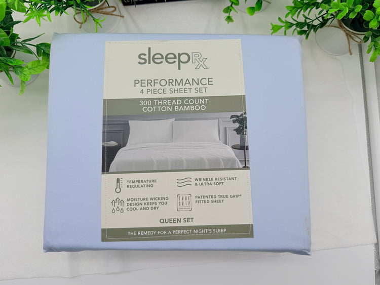 Sleep RX 300 Thread Count 4-pc Queen Sheet Set from Macys, Light Blue