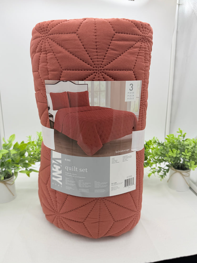 VCNY Home Kaleidoscope 3-Piece Quilt Set, Orange-Brown King