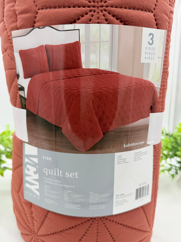 VCNY Home Kaleidoscope 3-Piece Quilt Set, Orange-Brown King
