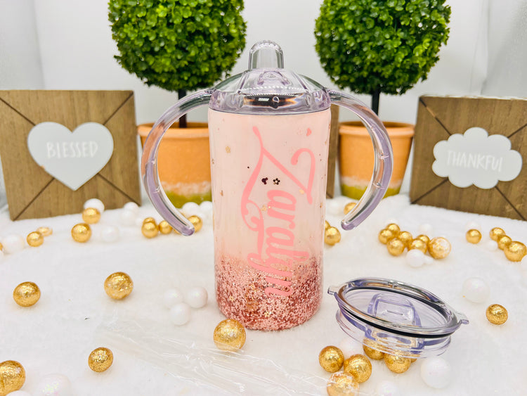 Glitter Minnie Mouse Patel Coral Blush Sippy Cup