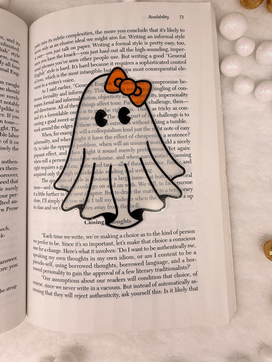 Cute ghost Bookmark with an Orange Bow