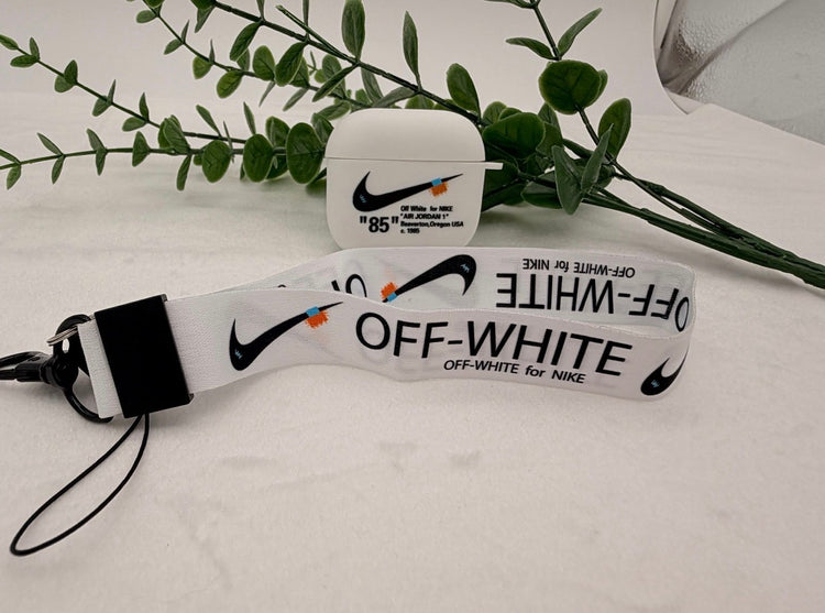 Nike OFF WHITE design Protective case with Lanyard for AirPods 4
(2024) white