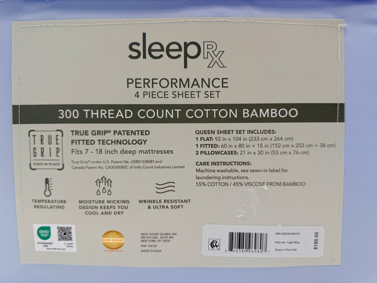 Sleep RX 300 Thread Count 4-pc Queen Sheet Set from Macys, Light Blue
