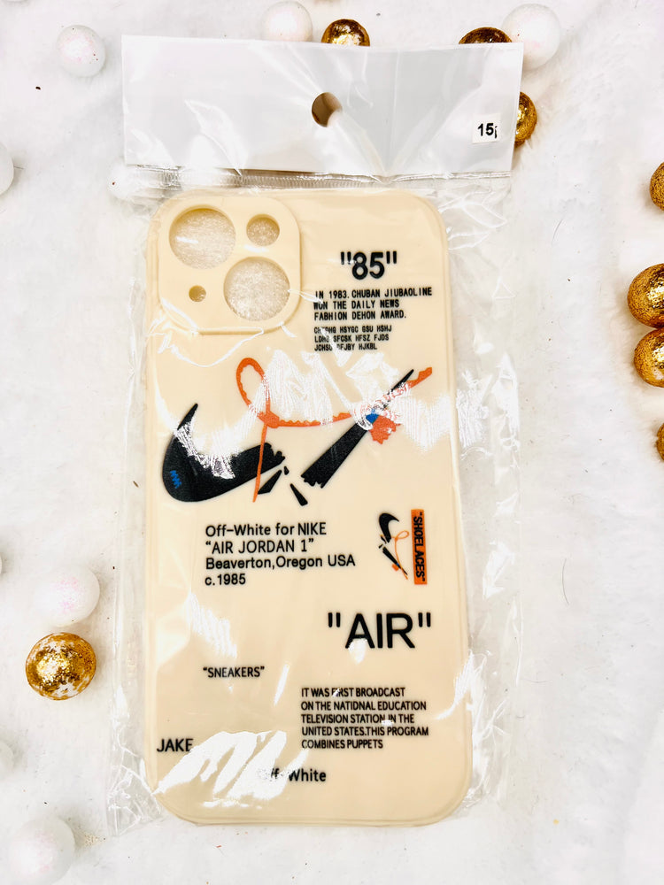 Nike OFF White Design Protective Case For iPhone 15- Beige