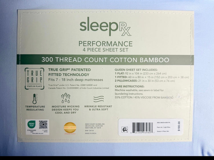 Sleep RX 300 Thread Count 4-pc Queen Sheet Set from Macys, Blue
