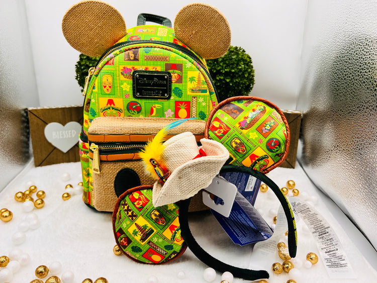 Loungefly Disney The Main Attraction Enchanted Tiki Room Mini Backpack + Ears