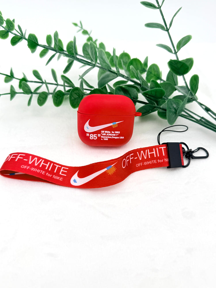 Nike OFF WHITE design Protective case with Lanyard for AirPods 4
(2024) Red