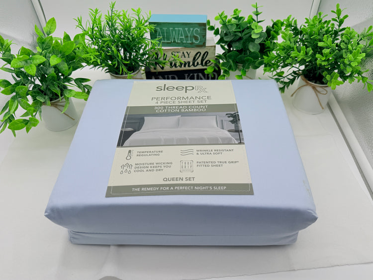 Sleep RX 300 Thread Count 4-pc Queen Sheet Set from Macys, Light Blue