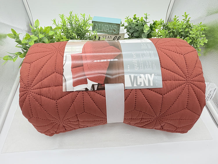 VCNY Home Kaleidoscope 3-Piece Quilt Set, Orange-Brown King