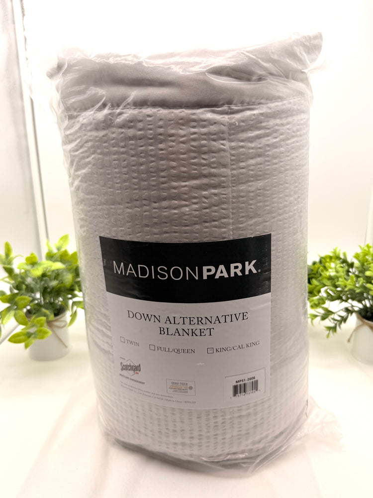 Madison Park Down Alternative Blanket, King/CalKing, Satin Trim, Light Grey