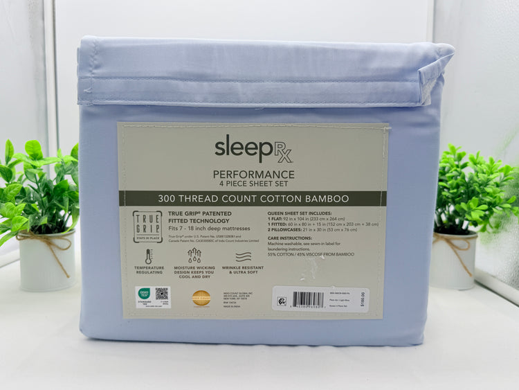 Sleep RX 300 Thread Count 4-pc Queen Sheet Set from Macys, Light Blue
