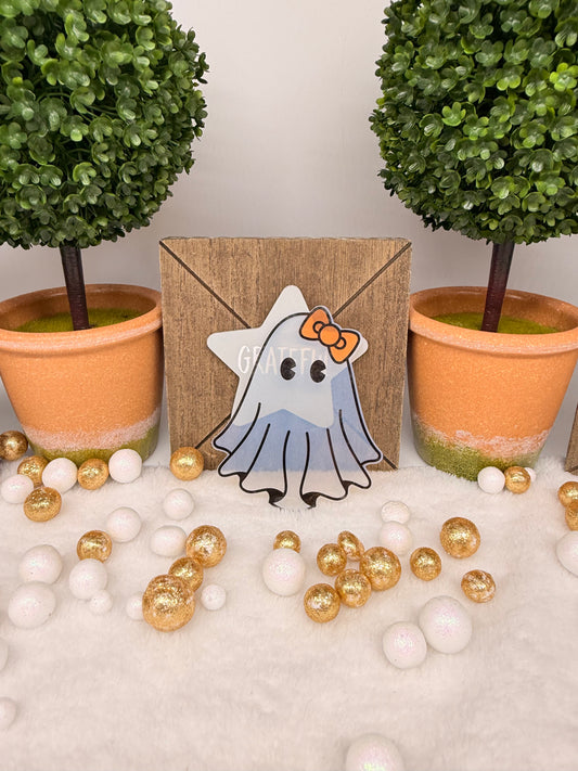 Cute ghost Bookmark with an Orange Bow