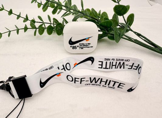 Nike OFF WHITE design Protective case with Lanyard for AirPods 4
(2024) white