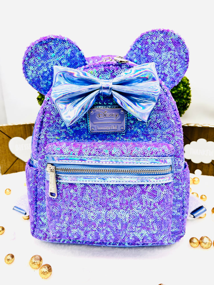 Loungefly Disney Mini Backpack, Minnie Mouse Celebration Iridescent Sequin, Disney Celebration