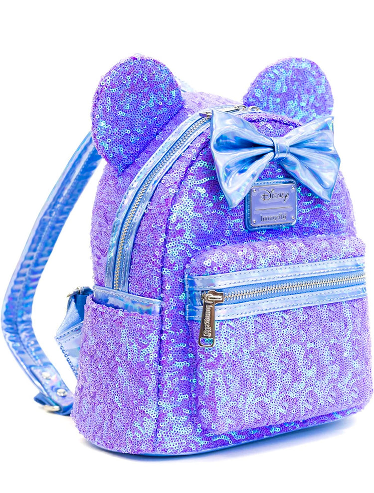 Loungefly Disney Mini Backpack, Minnie Mouse Celebration Iridescent Sequin, Disney Celebration