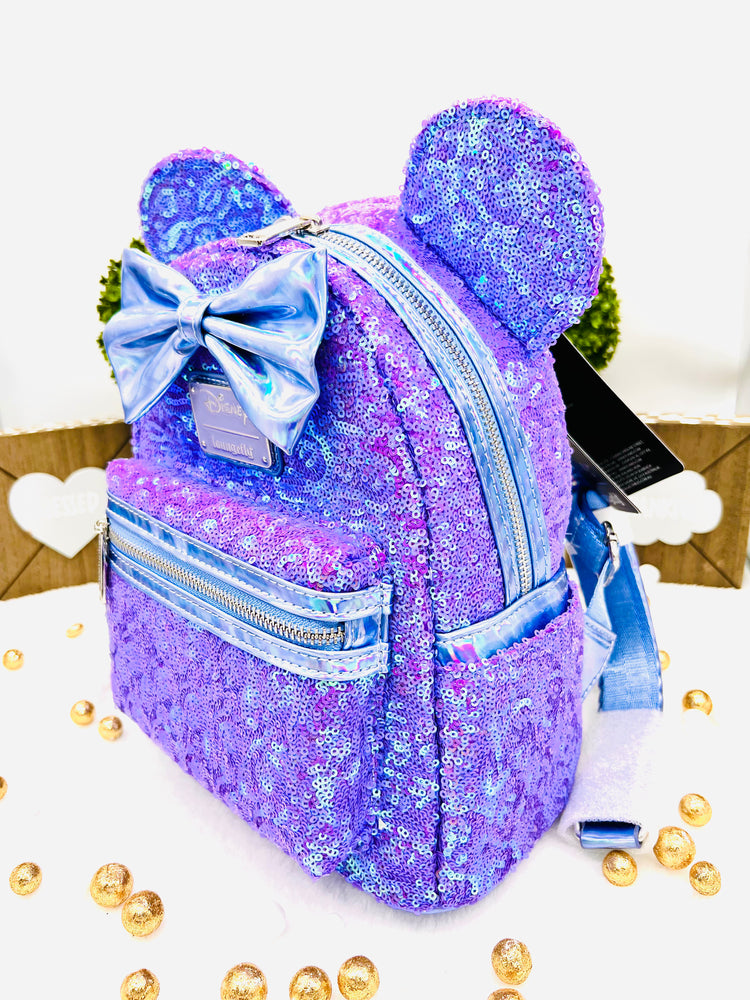 Loungefly Disney Mini Backpack, Minnie Mouse Celebration Iridescent Sequin, Disney Celebration