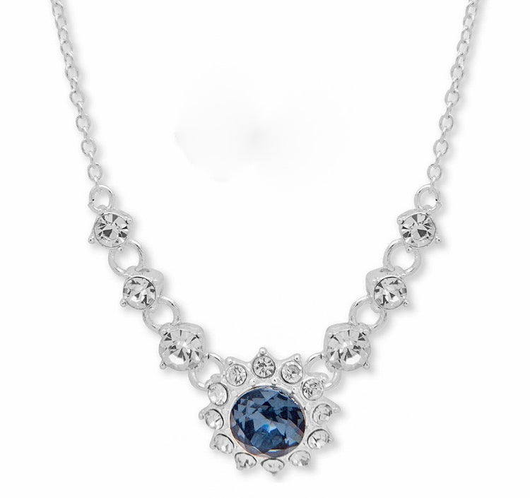 Lariat Necklace Silver with blue crystal by Anne Klein