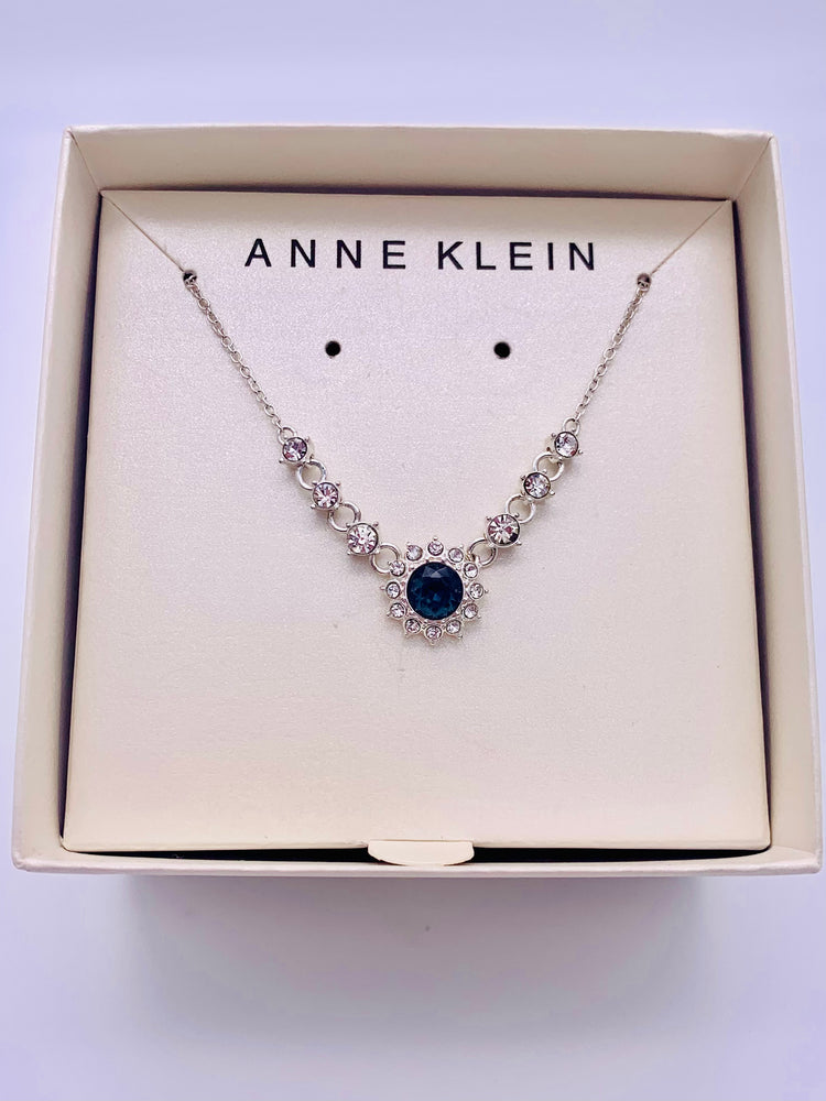Lariat Necklace Silver with blue crystal by Anne Klein