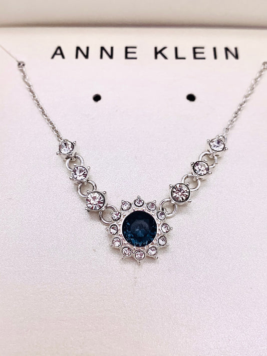 Lariat Necklace Silver with blue crystal by Anne Klein