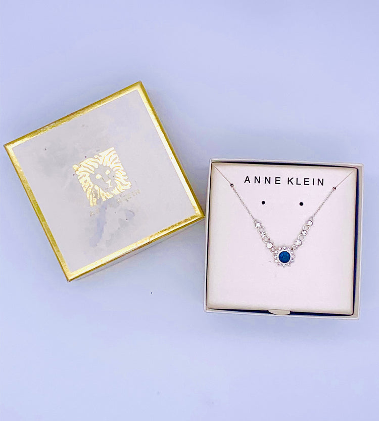 Lariat Necklace Silver with blue crystal by Anne Klein