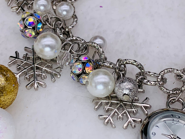 Snowflake Silver-Tone Charm Bracelet Watch