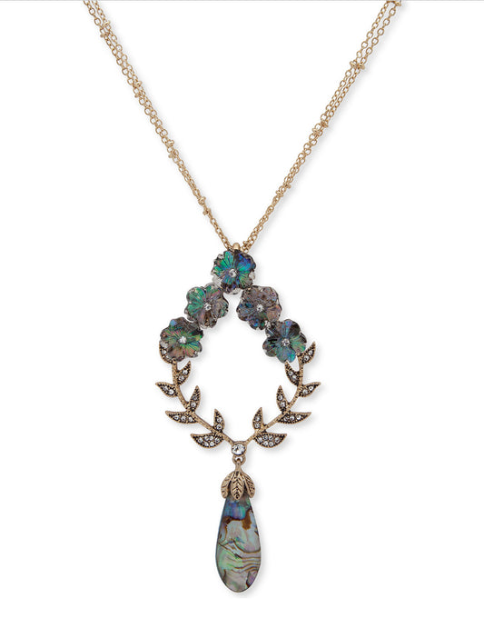 Flower Stone Pendant 34” Long Necklace