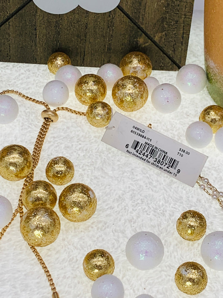 Gold-tone Crystal & Imitation Pearl Beaded 30” Multi-row Necklace