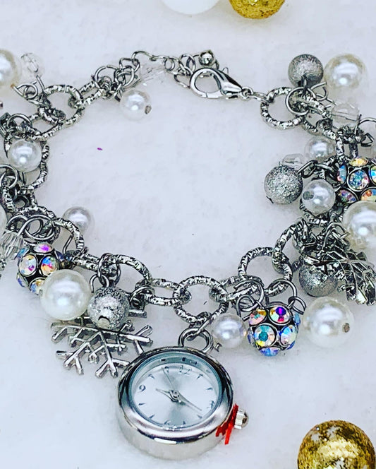 Snowflake Silver-Tone Charm Bracelet Watch
