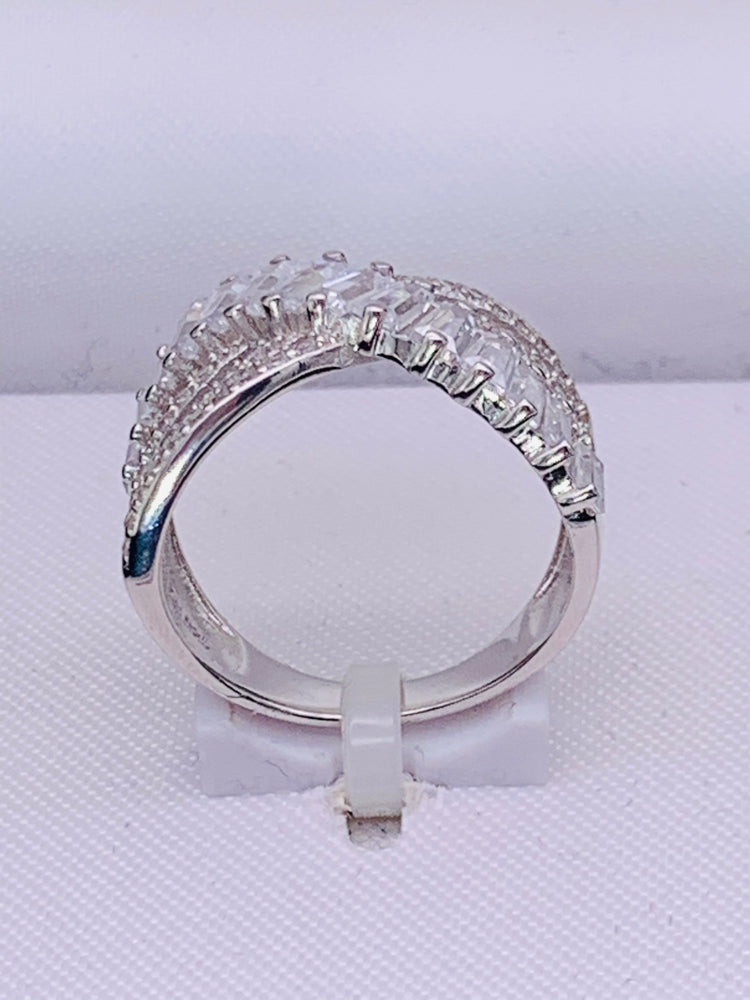 Cubic Zirconia Triple Row Baguette & Pave Crossover Ring