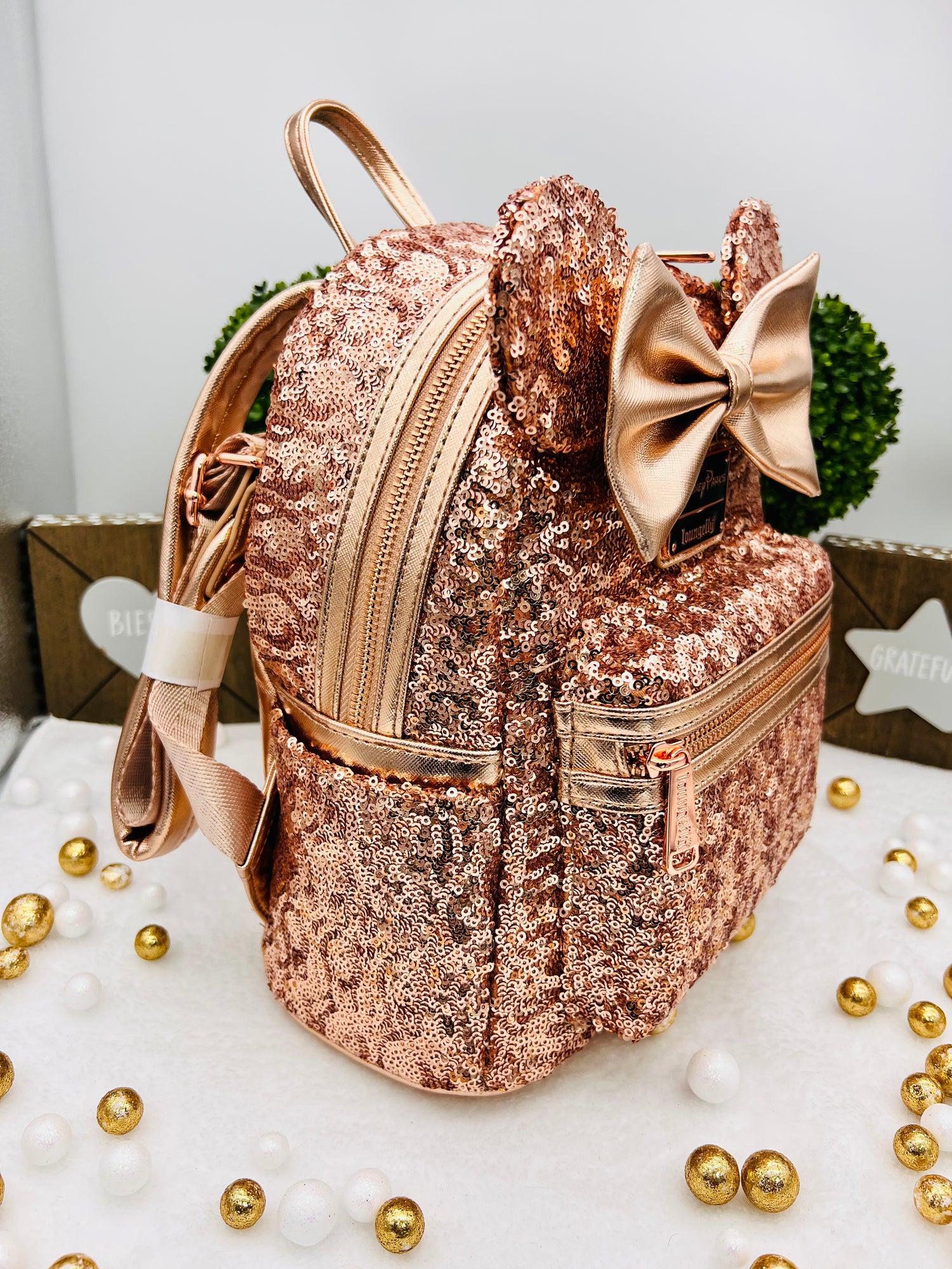 Disney Parks Loungefly Mini Backpack Minnie Mouse Rose Gold 48 OFF