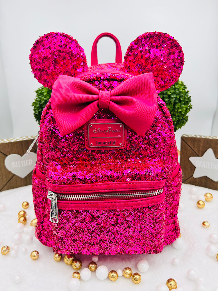 Minimochila Loungefly con lentejuelas de Minnie Mouse – Magenta