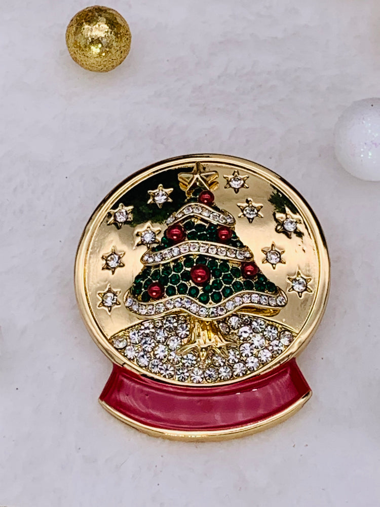Beutiful Christmas Tree Inside Of A Snow Glove Pin, Holiday Pin