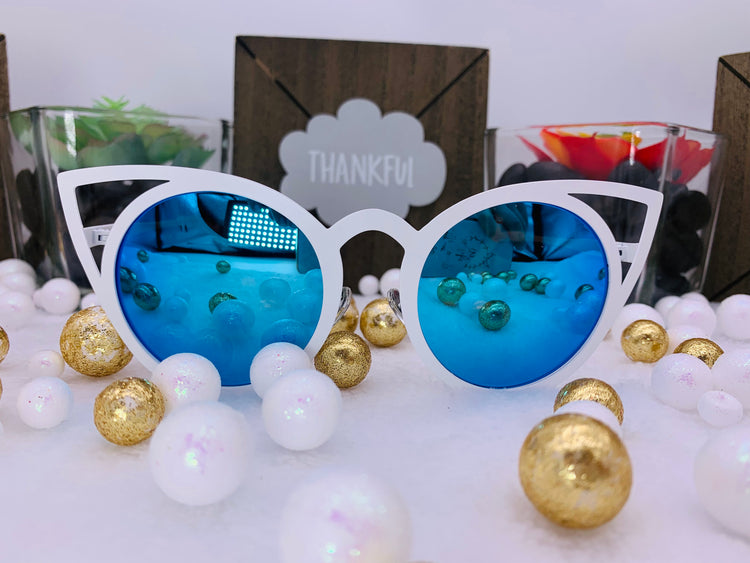 Cat Eye Sunglasses: White Frame And Blue Lenses