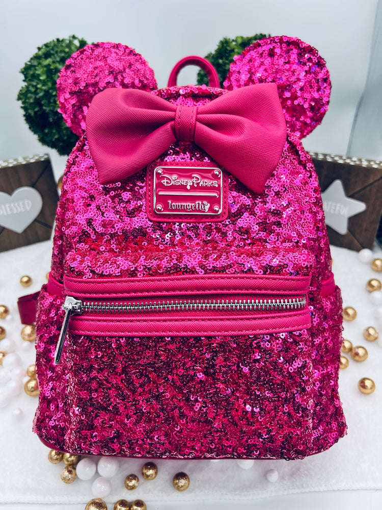 Minimochila Loungefly con lentejuelas de Minnie Mouse – Magenta