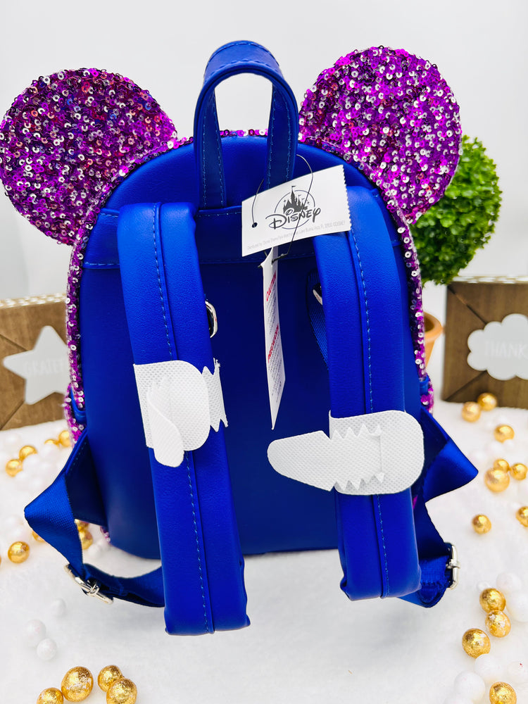 Loungefly Disney Parks Fantasyland Purple & Silver Sparkle Sequin Mini Backpack