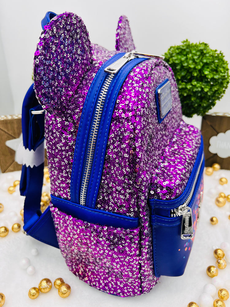 Loungefly Disney Parks Fantasyland Purple & Silver Sparkle Sequin Mini Backpack